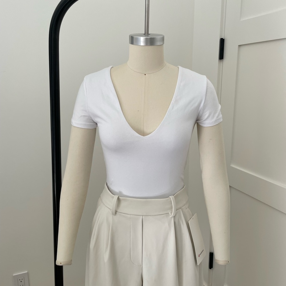 Abercrombie & Fitch White Deep V-Neck Bodysuit